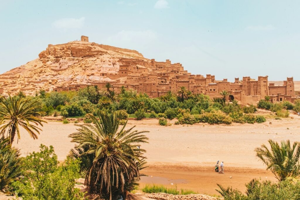 The ksar of Aït Benhaddou on its hill, the goal of the day trip to Aït Benhaddou from Marrakech