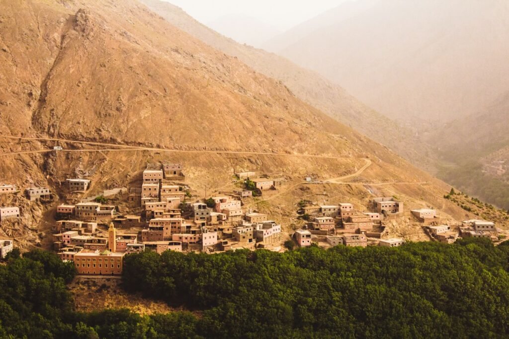 Berber village in a High Atlas valley south of Marrakech, the mountains of the Atlas Mountains day trip from Marrakech