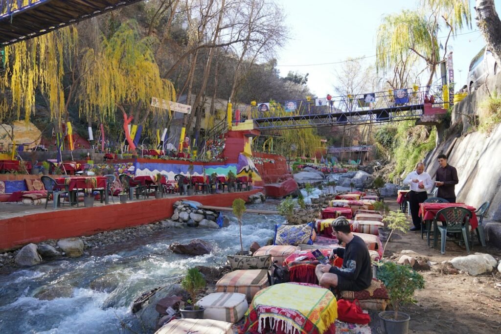 Riverside restaurant tables in the Ourika Valley